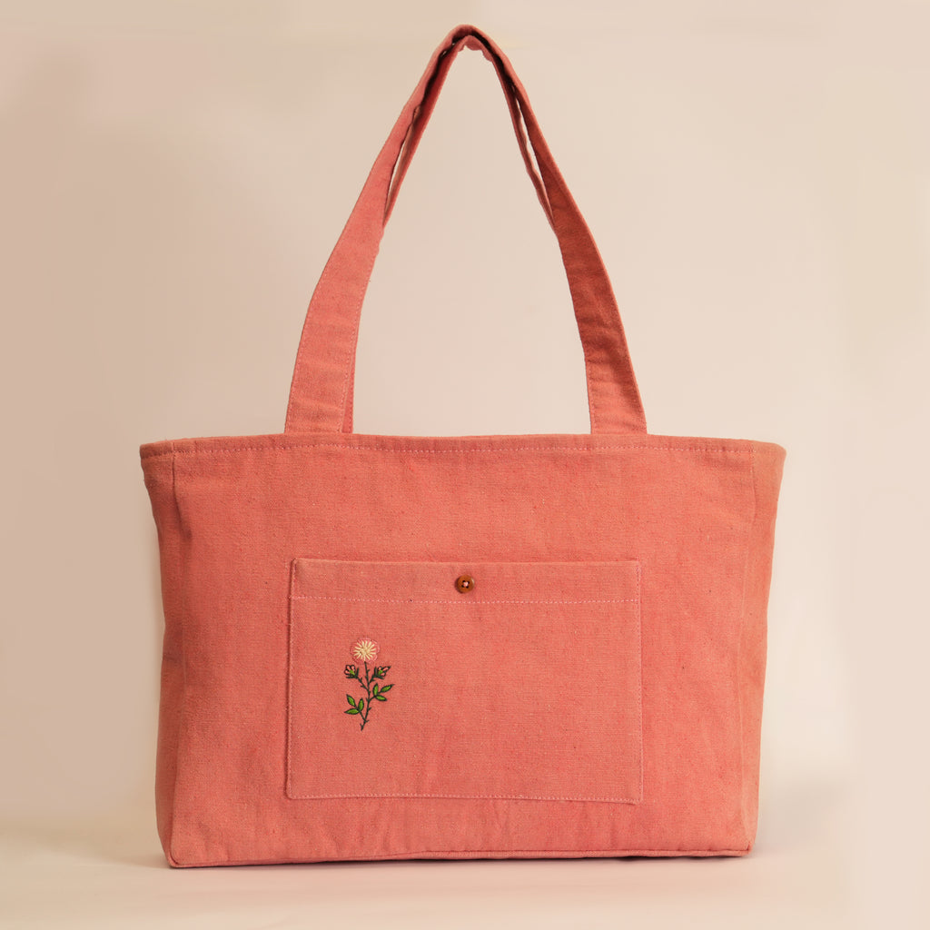 Hand Crafted Pink Fabric store Tote with Ottoman Design